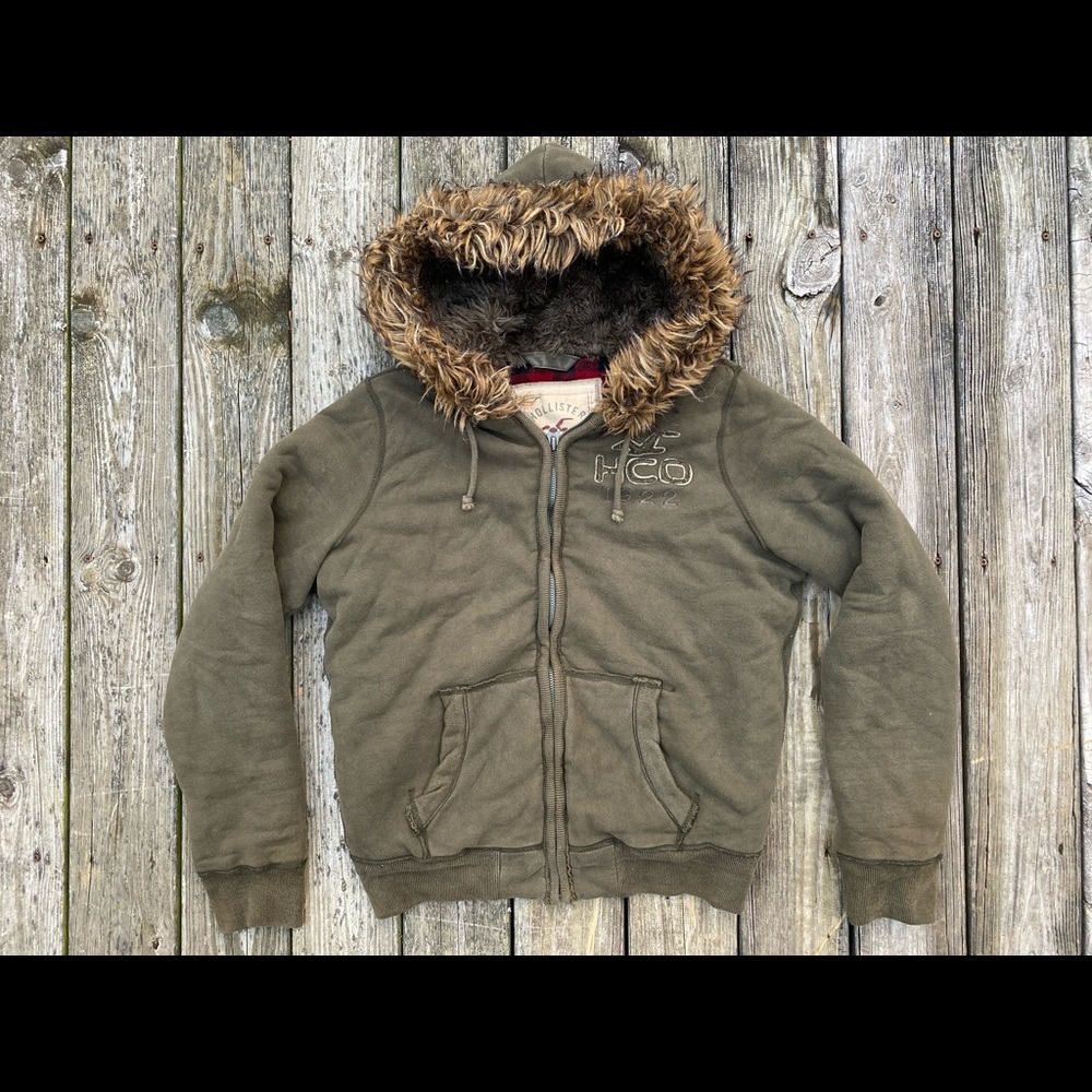 Hollister HCO Men’s Zip Jacket Fur Lined Hood XL